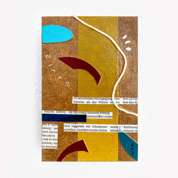 Abstract Painting – Original Collage Wall Art – Acrylic Oil & Mixed Media on Wood – "Mixed Media Collage - GA-1" – 4"x6" (10x15cm)