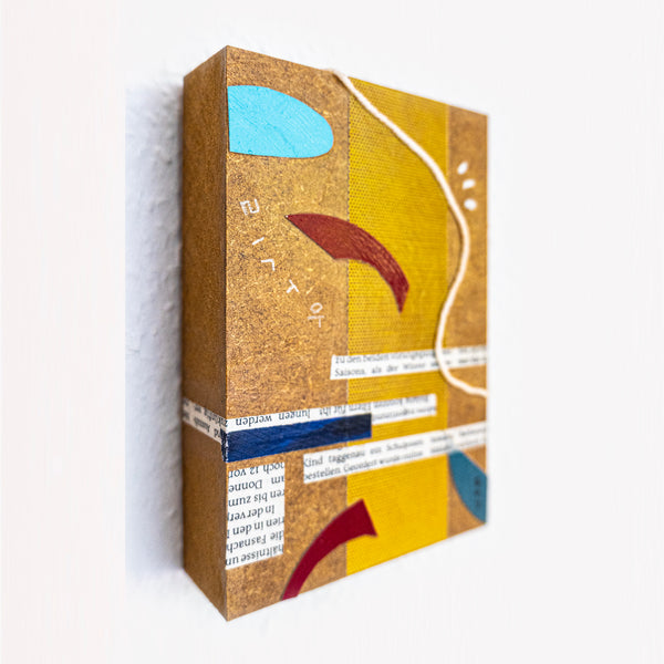 Abstract Painting – Original Collage Wall Art – Acrylic Oil & Mixed Media on Wood – "Mixed Media Collage - GA-1" – 4"x6" (10x15cm)