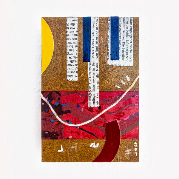 Abstract Painting – Original Collage Wall Art – Acrylic Oil & Mixed Media on Wood – "Mixed Media Collage - GA-2" – 4"x6" (10x15cm)