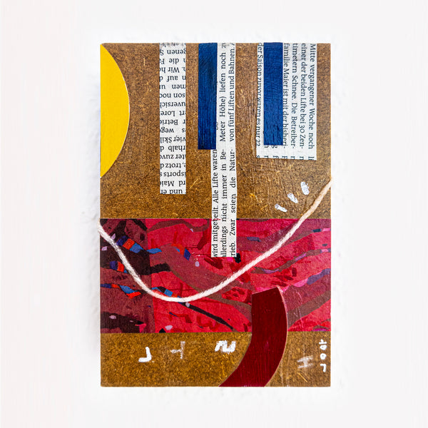 Abstract Painting – Original Collage Wall Art – Acrylic Oil & Mixed Media on Wood – "Mixed Media Collage - GA-2" – 4"x6" (10x15cm)