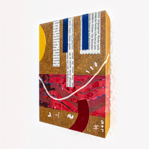 Abstract Painting – Original Collage Wall Art – Acrylic Oil & Mixed Media on Wood – "Mixed Media Collage - GA-2" – 4"x6" (10x15cm)
