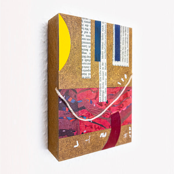 Abstract Painting – Original Collage Wall Art – Acrylic Oil & Mixed Media on Wood – "Mixed Media Collage - GA-2" – 4"x6" (10x15cm)