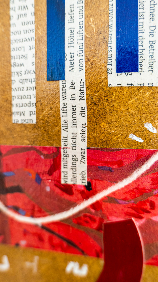 Abstract Painting – Original Collage Wall Art – Acrylic Oil & Mixed Media on Wood – "Mixed Media Collage - GA-2" – 4"x6" (10x15cm)
