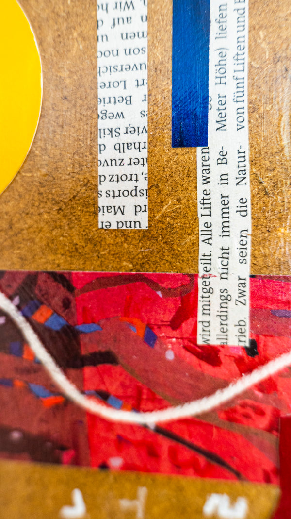 Abstract Painting – Original Collage Wall Art – Acrylic Oil & Mixed Media on Wood – "Mixed Media Collage - GA-2" – 4"x6" (10x15cm)