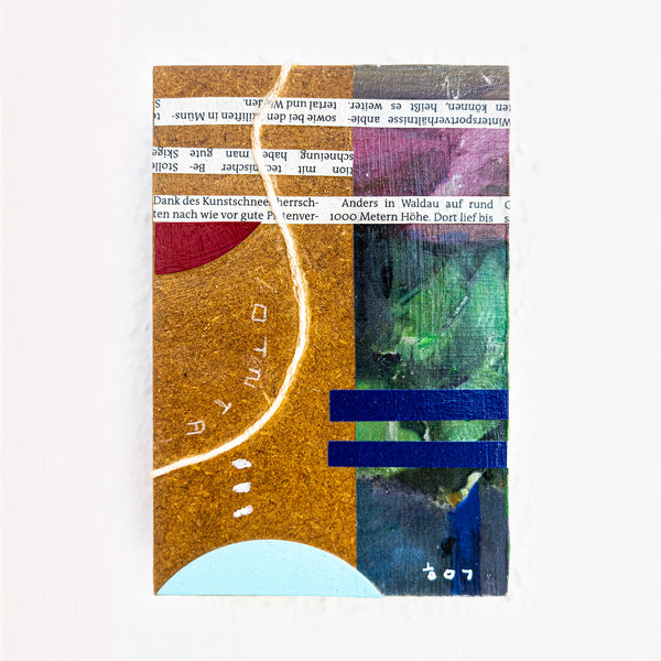 Abstract Painting – Original Collage Wall Art – Acrylic Oil & Mixed Media on Wood – "Mixed Media Collage - GA-3" – 4"x6" (10x15cm)