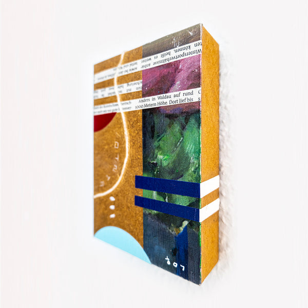 Abstract Painting – Original Collage Wall Art – Acrylic Oil & Mixed Media on Wood – "Mixed Media Collage - GA-3" – 4"x6" (10x15cm)