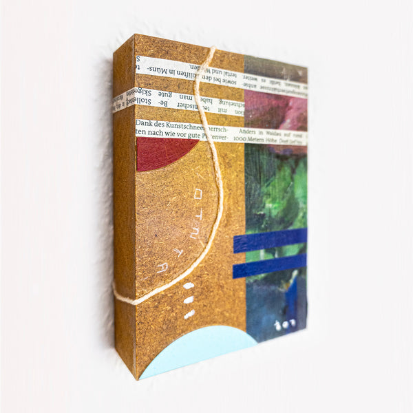 Abstract Painting – Original Collage Wall Art – Acrylic Oil & Mixed Media on Wood – "Mixed Media Collage - GA-3" – 4"x6" (10x15cm)