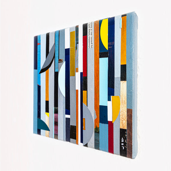 Abstract Painting – Original Collage Wall Art – Acrylic Oil & Mixed Media on Canvas – "Mixed Media Collage - GA" – 8"x8" (20x20cm)