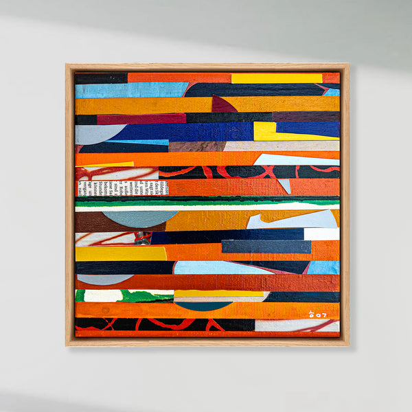 Abstract Painting – Original Collage Wall Art – Acrylic Oil & Mixed Media on Canvas – "Mixed Media Collage - OR" – 8"x8" (20x20cm)