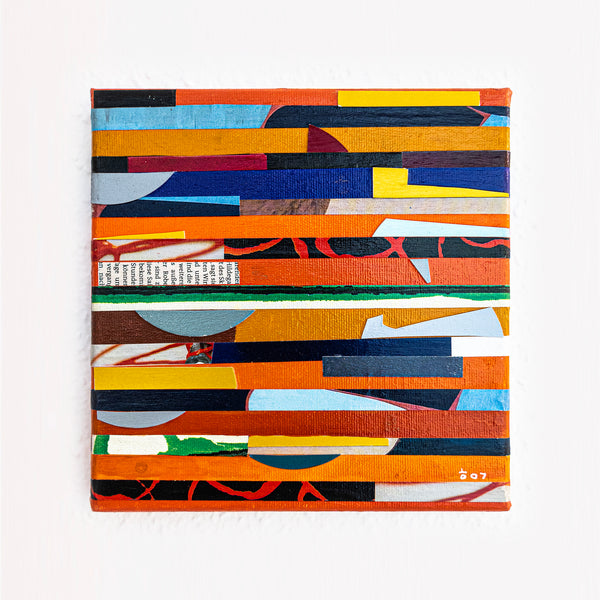 Abstract Painting – Original Collage Wall Art – Acrylic Oil & Mixed Media on Canvas – "Mixed Media Collage - OR" – 8"x8" (20x20cm)