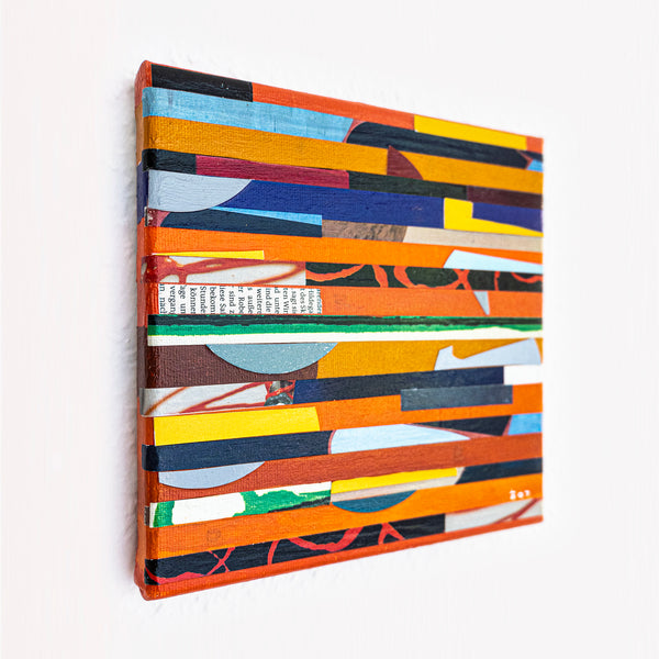 Abstract Painting – Original Collage Wall Art – Acrylic Oil & Mixed Media on Canvas – "Mixed Media Collage - OR" – 8"x8" (20x20cm)