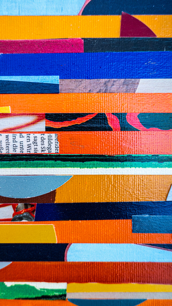 Abstract Painting – Original Collage Wall Art – Acrylic Oil & Mixed Media on Canvas – "Mixed Media Collage - OR" – 8"x8" (20x20cm)