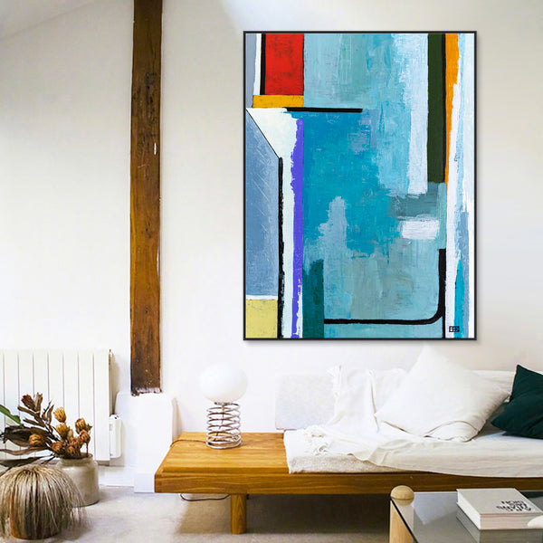 Large Geometric Original Abstract Painting in Acrylic, Large Contemporary Modern Canvas Wall Art | Modern Somber