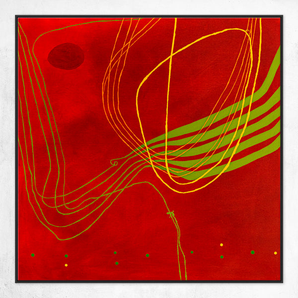 Red-toned Abstract Acrylic and Oil Painting with Minimalist Line Work, Modern Canvas Wall Art | Musica (36"x36")