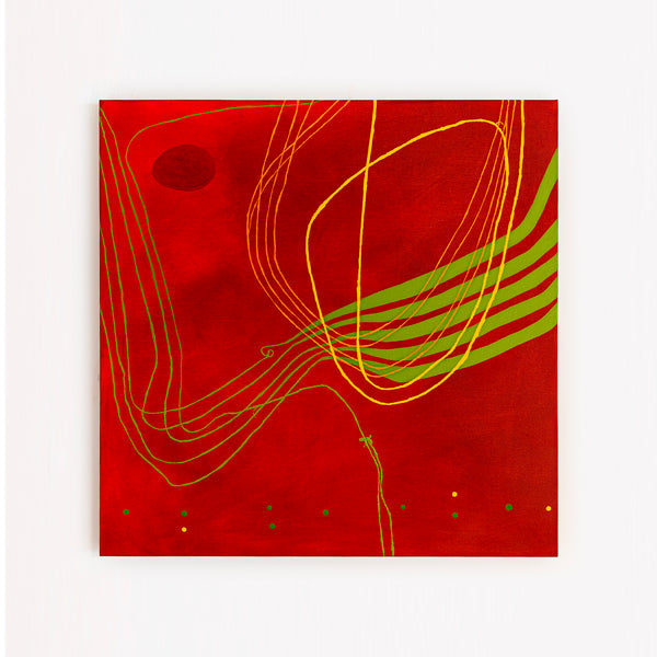 Red-toned Abstract Acrylic and Oil Painting with Minimalist Line Work, Modern Canvas Wall Art | Musica (36"x36")