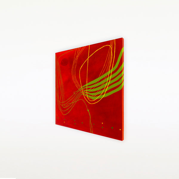 Red-toned Abstract Acrylic and Oil Painting with Minimalist Line Work, Modern Canvas Wall Art | Musica (36"x36")