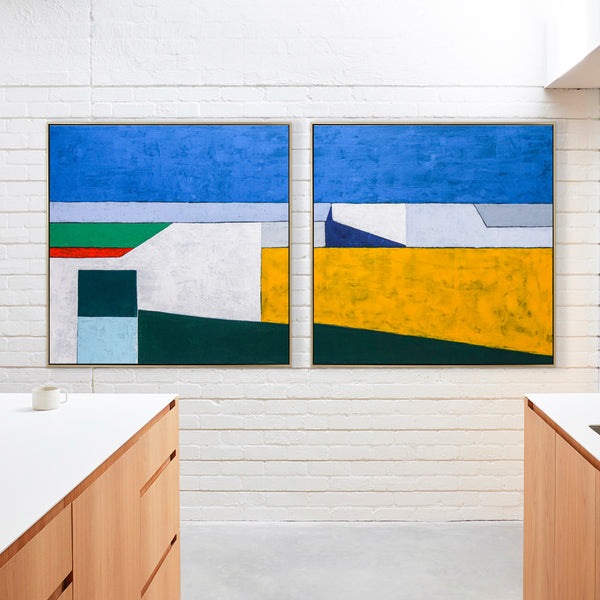 2 Set of Seascape Geometric Abstract Modern Painting, Contemporary Minimalist Canvas Wall Art | My balcony (2 Set)