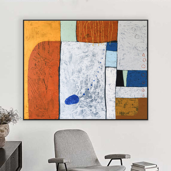 Bright and Cheerful Modern Abstract Original Painting, Canvas Wall Art Reflecting Mid-Century Sensibility | My blue