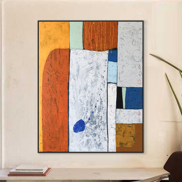 Bright and Cheerful Modern Abstract Original Painting, Large Canvas Wall Art Reflecting  | My blue (Vertical Ver.)