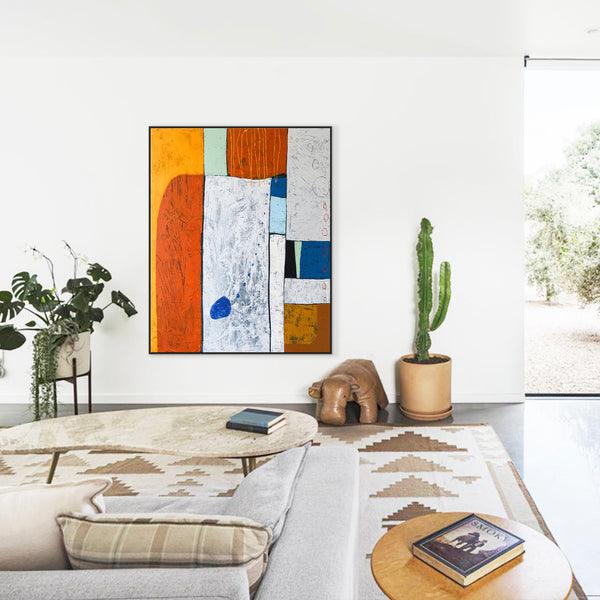 Bright and Cheerful Modern Abstract Original Painting, Large Canvas Wall Art Reflecting  | My blue (Vertical Ver.)