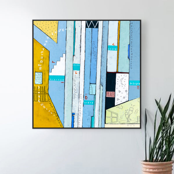 Geometric Abstraction of Aerial View in Acrylic & Bright Modern Painting, Canvas Wall Art | My dear neighborhood III (24"x24")