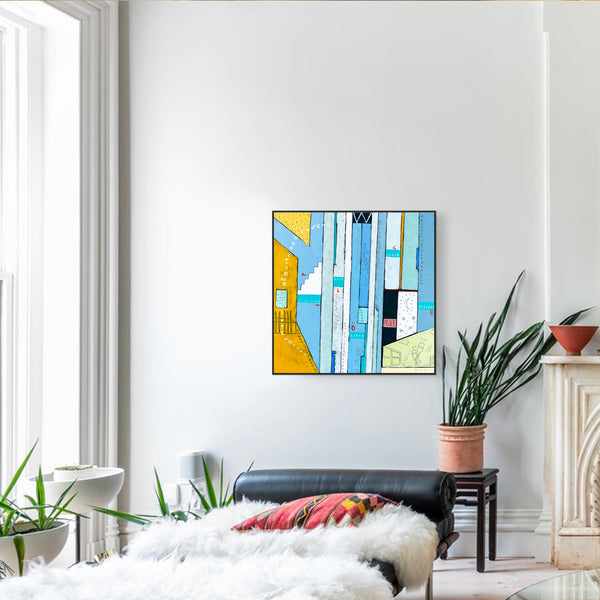Geometric Abstraction of Aerial View in Acrylic & Bright Modern Painting, Canvas Wall Art | My dear neighborhood III (24"x24")