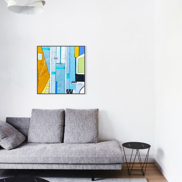 Geometric Abstraction of Aerial View in Acrylic & Bright Modern Painting, Canvas Wall Art | My dear neighborhood II (24"x24")