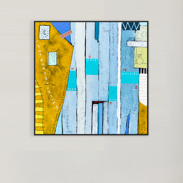 Geometric Abstraction of Aerial View in Acrylic & Bright Modern Painting, Canvas Wall Art | My dear neighborhood I (24"x24")