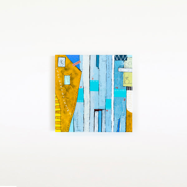 Geometric Abstraction of Aerial View in Acrylic & Bright Modern Painting, Canvas Wall Art | My dear neighborhood I (24"x24")