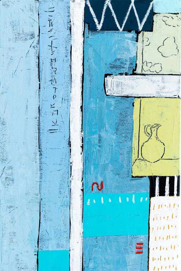 Geometric Abstraction of Aerial View in Acrylic & Bright Modern Painting, Canvas Wall Art | My dear neighborhood I (24"x24")