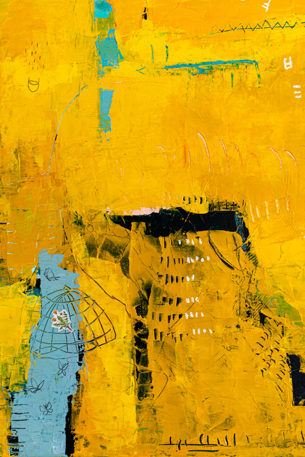 Expressionism in Yellow Abstract Modern Painting, Original Abstract Canvas Wall Art | Nabi II (36"x36")