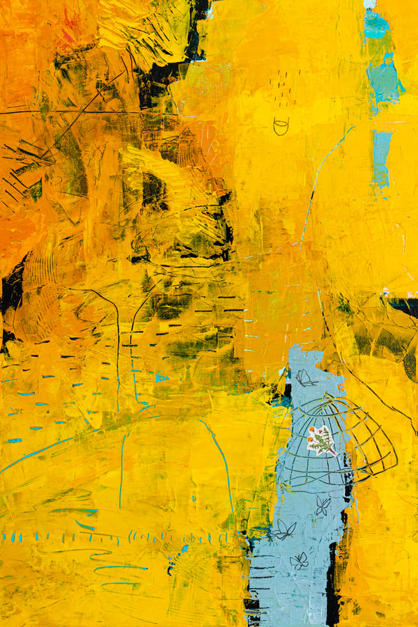 Expressionism in Yellow Abstract Modern Painting, Original Abstract Canvas Wall Art | Nabi II (36"x36")