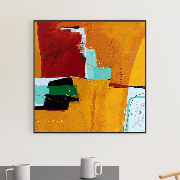 Modern Abstract Expressionist Original Painting, Contemporary Canvas Wall Art in Orange Color | Nabi (36"x36")