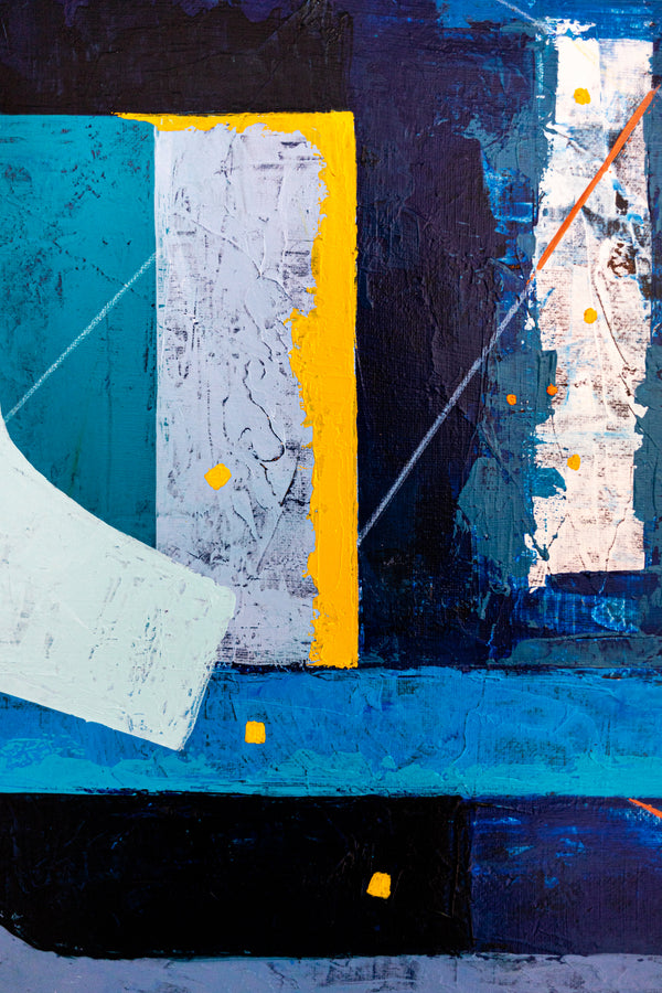 Bold Blue Geometric Abstract Wall Art — Modern Original Oil Painting, Textured Canvas — "Nexus Tacitus" (20"x20" | 51x51cm)