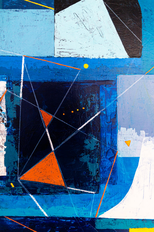 Bold Blue Geometric Abstract Wall Art — Modern Original Oil Painting, Textured Canvas — "Nexus Tacitus" (20"x20" | 51x51cm)