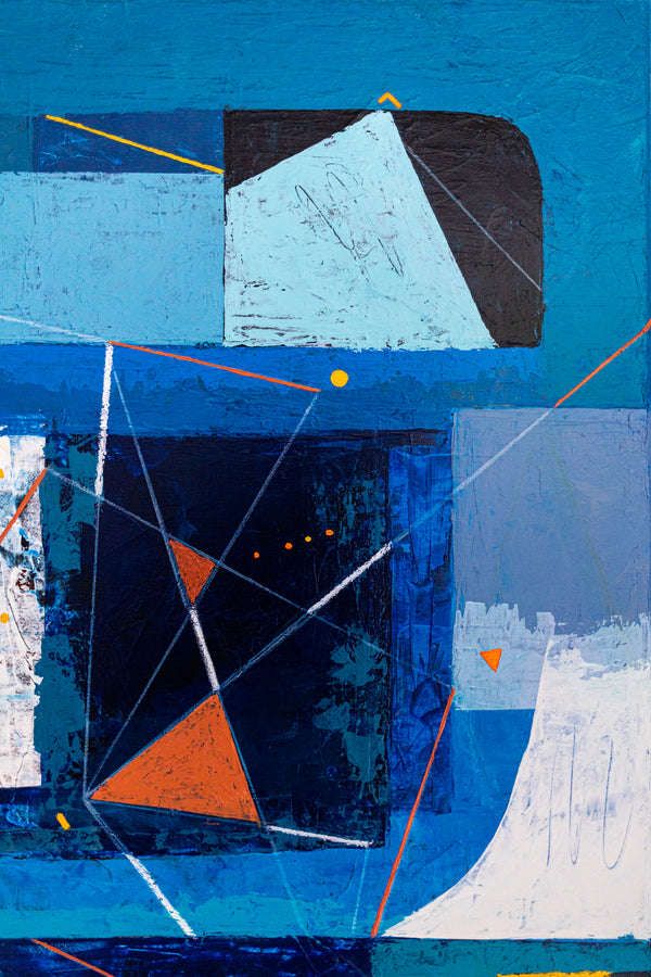 Bold Blue Geometric Abstract Wall Art — Modern Original Oil Painting, Textured Canvas — "Nexus Tacitus" (20"x20" | 51x51cm)