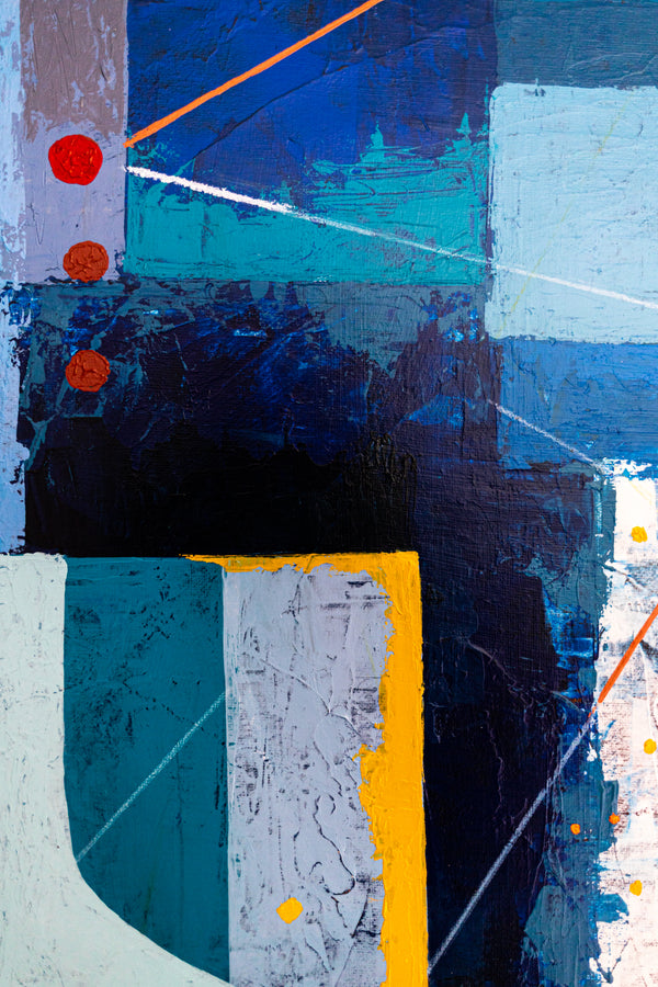 Bold Blue Geometric Abstract Wall Art — Modern Original Oil Painting, Textured Canvas — "Nexus Tacitus" (20"x20" | 51x51cm)