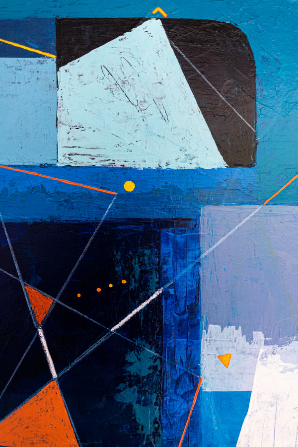Bold Blue Geometric Abstract Wall Art — Modern Original Oil Painting, Textured Canvas — "Nexus Tacitus" (20"x20" | 51x51cm)