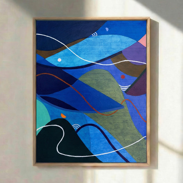 Moody Blue Abstract Wall Art — Large Original Oil Painting, Textured Canvas — "Noctis Tacitae" (24"x32")