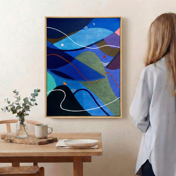 Moody Blue Abstract Wall Art — Large Original Oil Painting, Textured Canvas — "Noctis Tacitae" (24"x32")