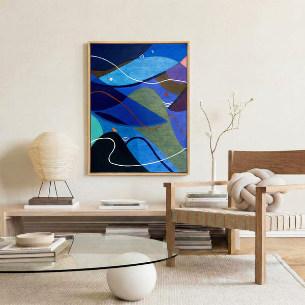 Moody Blue Abstract Wall Art — Large Original Oil Painting, Textured Canvas — "Noctis Tacitae" (24"x32")