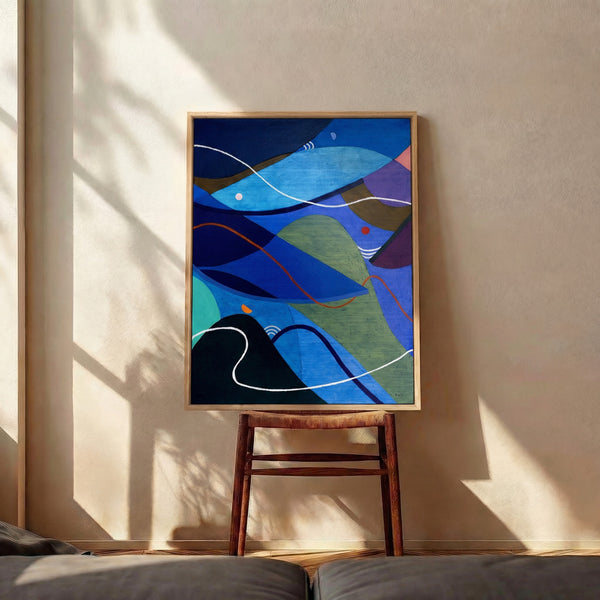 Moody Blue Abstract Wall Art — Large Original Oil Painting, Textured Canvas — "Noctis Tacitae" (24"x32")