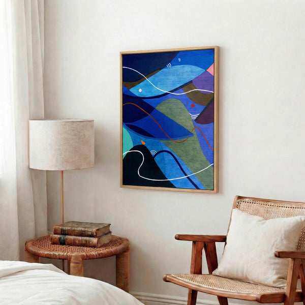 Moody Blue Abstract Wall Art — Large Original Oil Painting, Textured Canvas — "Noctis Tacitae" (24"x32")