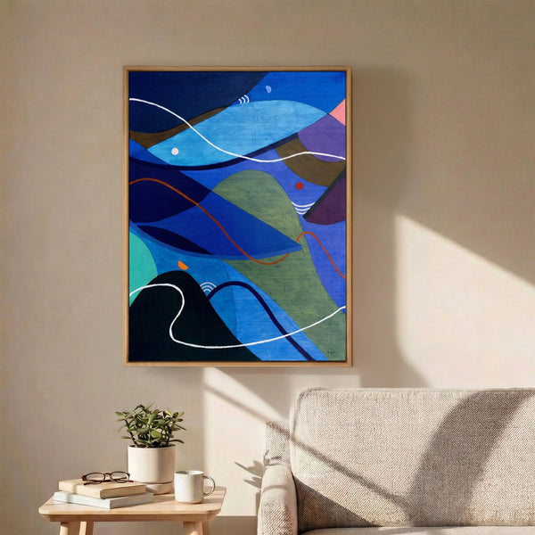 Moody Blue Abstract Wall Art — Large Original Oil Painting, Textured Canvas — "Noctis Tacitae" (24"x32")