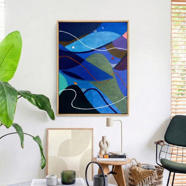 Moody Blue Abstract Wall Art — Large Original Oil Painting, Textured Canvas — "Noctis Tacitae" (24"x32")