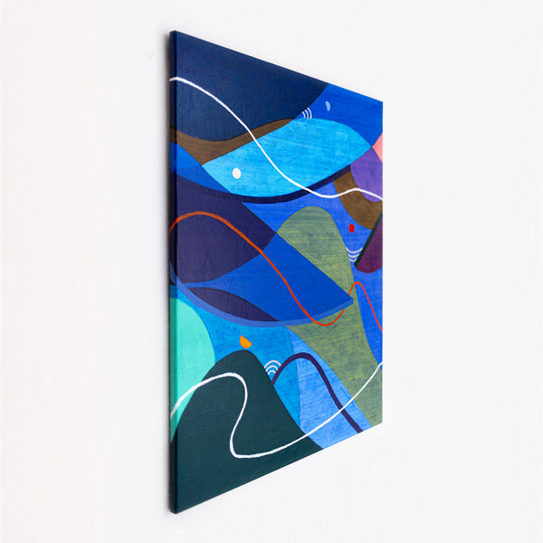 Moody Blue Abstract Wall Art — Large Original Oil Painting, Textured Canvas — "Noctis Tacitae" (24"x32")