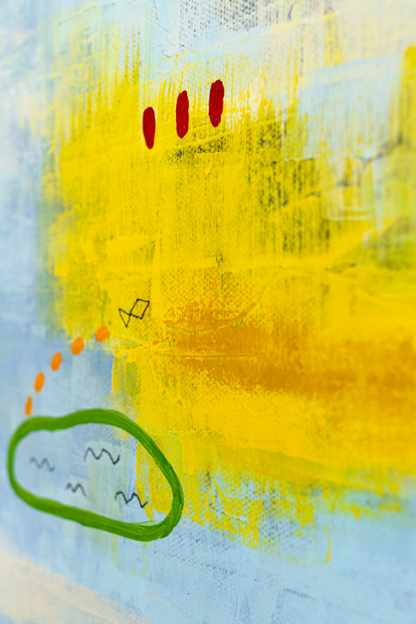 Abstract Painting, Bright and Cheerful Yellow Theme, Small Elements with Pencils and Oil Pastels | Nolan (24"x30")