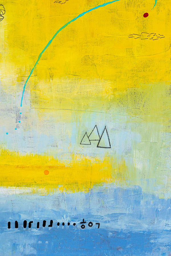 Abstract Painting, Bright and Cheerful Yellow Theme, Small Elements with Pencils and Oil Pastels | Nolan (24"x30")
