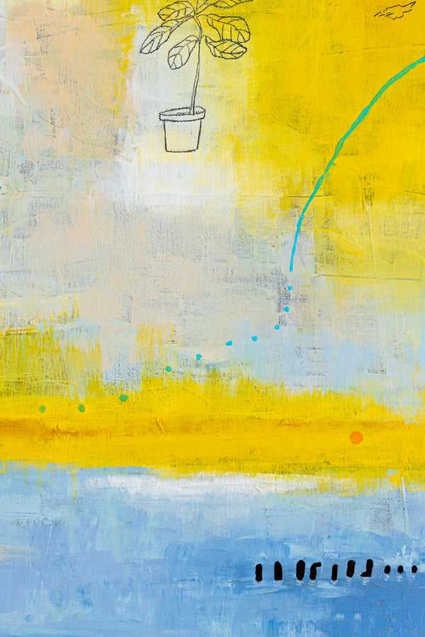 Abstract Painting, Bright and Cheerful Yellow Theme, Small Elements with Pencils and Oil Pastels | Nolan (24"x30")