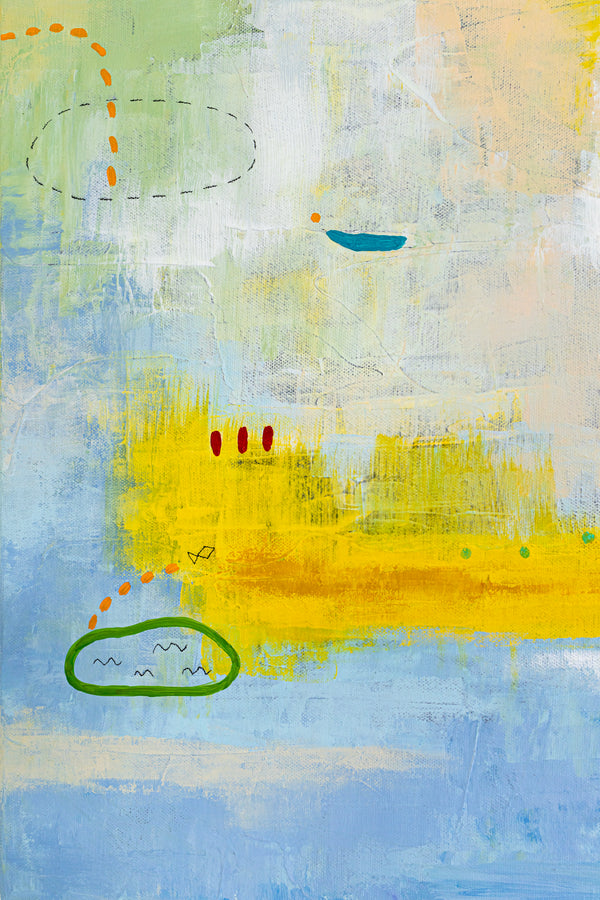 Abstract Painting, Bright and Cheerful Yellow Theme, Small Elements with Pencils and Oil Pastels | Nolan (24"x30")